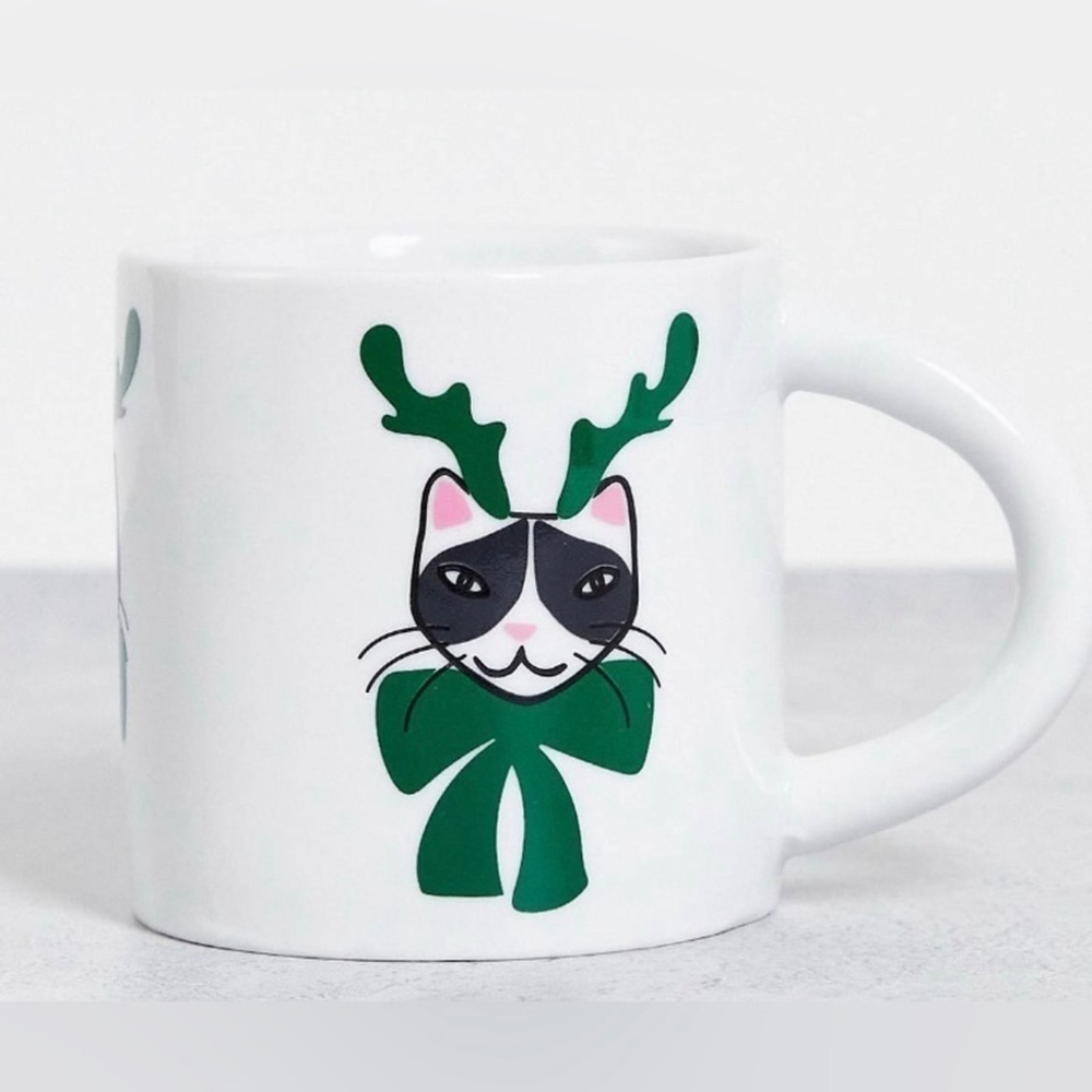 2/$20 Cat Reindeer Coffee Mug by Monki NWT